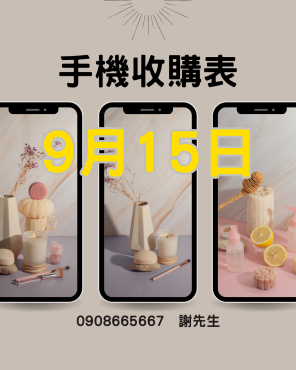 台南 iPhone 收購實體店面【最新收購報價表】2025/09/15立即詢價：0908-665-667（謝老闆）
